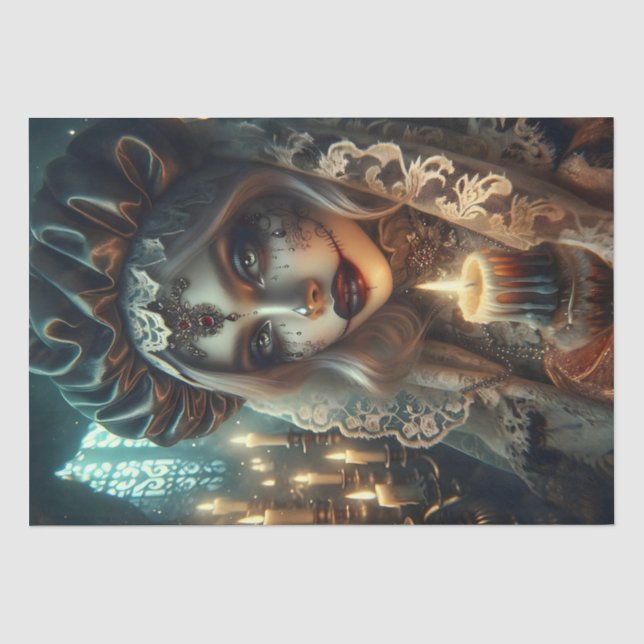 Dunkle Harlekin-Frau-Decoupage-Papier Seidenpapier (Vorderseite)