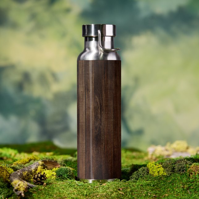 Dunkle harte Holzplanen mit Holzkörnern Trinkflasche (Außenbereich)