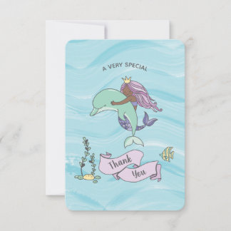 Dunkle Haut Lila Meerjungfrau mit Dolphin Dankeskarte
