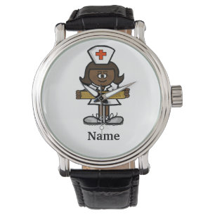 Dunkle Haut oder schwarze weibliche Armbanduhr