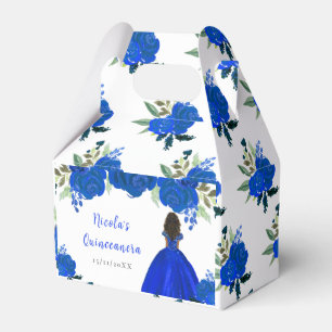 Dunkle Haut Prinzessin Blaues Blumen Quinceanera Geschenkschachtel