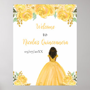 Dunkle Haut Prinzessin Gold Quinceanera Willkommen Poster