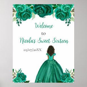 Dunkle Haut Prinzessin Grün Sweet Sixteen Willkomm Poster