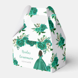 Dunkle Haut Prinzessin Grüne Florale Quinceanera Geschenkschachtel