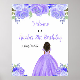 Dunkle Haut Prinzessin Lila Blumen Geburtstags Wil Poster