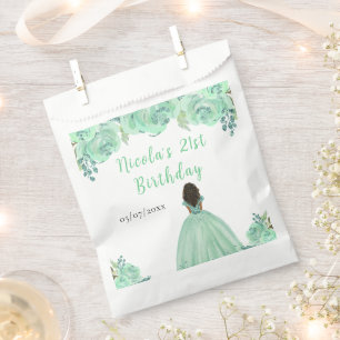 Dunkle Haut Prinzessin Mint Blumen Geburtstagsfeie Geschenktütchen