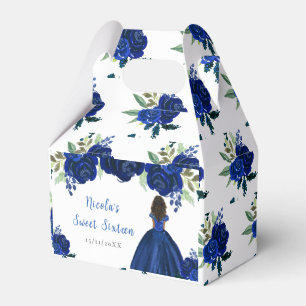 Dunkle Haut Prinzessin Navy Floral Sweet Sixteen Geschenkschachtel