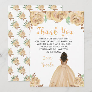 Dunkle Haut Prinzessin Peach Florale Geburtstagsfe Dankeskarte
