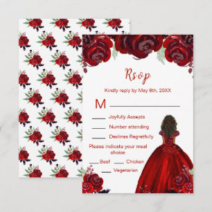 Dunkle Haut Prinzessin Rote Florale Sweet Sixteen RSVP Karte