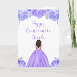 Dunkle Hautprinzessin Lila Blumenquinceanera Karte