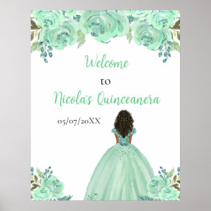 Dunkle Hautprinzessin Minze Quinceanera Willkommen Poster