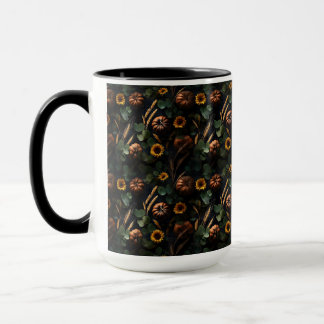 Dunkle Herbsternte – Kürbisse, Weizen Sonnenblumen Tasse