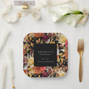 Dunkle herbstliche Blumen Romantische Bridal Showe Pappteller