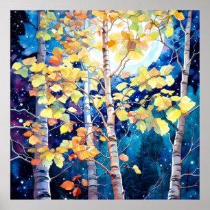 Dunkle Herbstwaldmalerei Poster