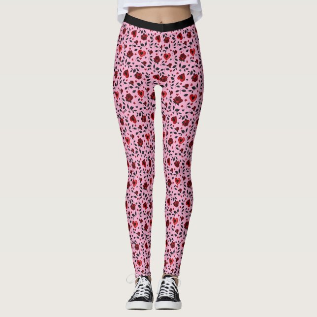 Dunkle Herzen und Rose gehen Leggings (Vorderseite)