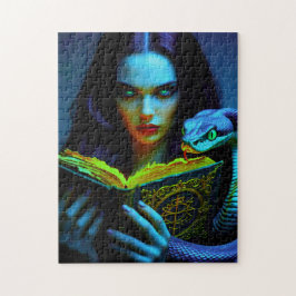 Dunkle Hexe mit Schlange und Zauberbuch Puzzle