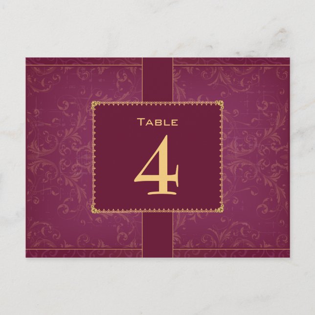 Dunkle Himbeere und goldene Tischnummer (Vorderseite)