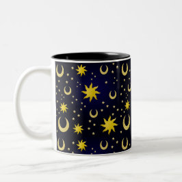 Dunkle Himmels-Sonnen, Monde & Sterne   Zweifarbige Tasse