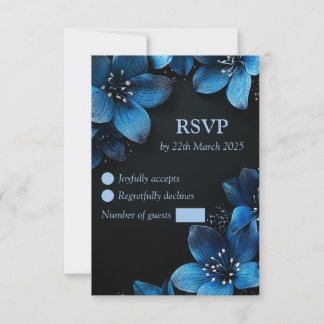 Dunkle Hochzeit RSVP Karte Glitzer Blau Blumen