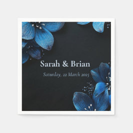 Dunkle Hochzeitsnapkins Glitzer Blaublumen Serviette