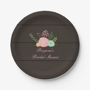 Dunkle Holz- & rustikale Blumen Chic-Papierplatten Pappteller