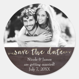 Dunkle Holz SAVE THE DATE Glam Rustikale Hochzeits Runder Aufkleber