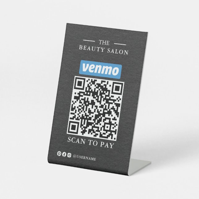 Dunkle Holzkohle Einzel-QR-Code-Scan zum Bezahlen  Sockelschild (Vorderseite)