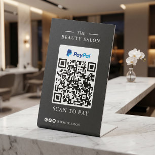 Dunkle Holzkohle Einzel-QR-Code-Scan zum Bezahlen Sockelschild