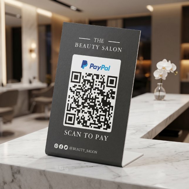 Dunkle Holzkohle Einzel-QR-Code-Scan zum Bezahlen  Sockelschild (Dark Charcoal Single QR Code Scan to Pay Table Sign for Salon & Lash Tech · ROULIV)
