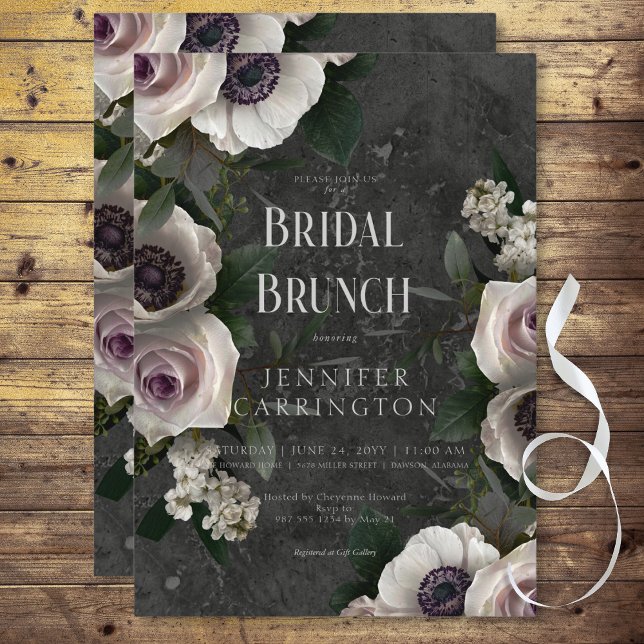 Dunkle Holzkohle Elegante Flora Modernes Brautfest Einladung (Dark Charcoal Elegant Floral Modern Bridal Brunch Invitation)