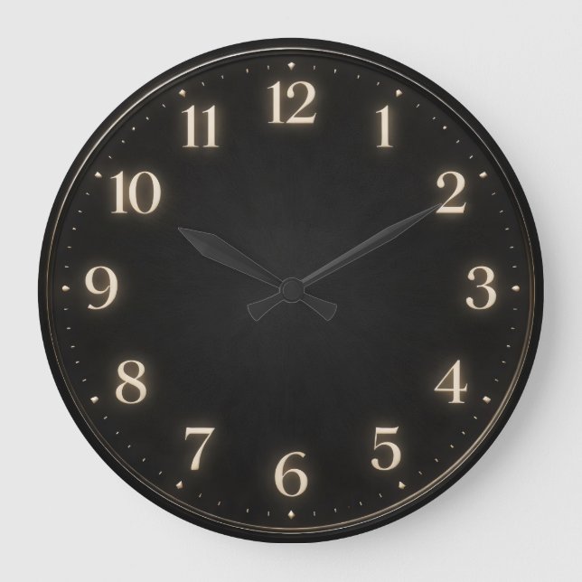 Dunkle Holzkohle-Minimalist-Soft-Ziffern Große Wanduhr (Vorderseite)
