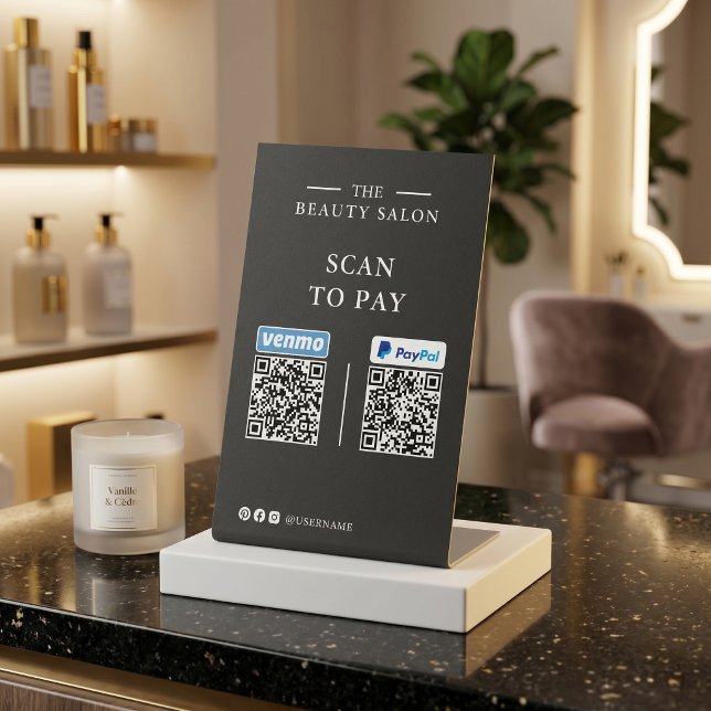 Dunkle Holzkohle Venmo und PayPal QR-Code-Scan zum Sockelschild (Dark Charcoal Venmo and PayPal QR Code Scan to Pay Table Sign for Salon & Lash Tech · ROULIV)