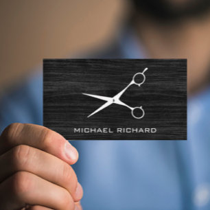 Dunkle Holzstähler Schere Haar Stylist Beruflich Visitenkarte