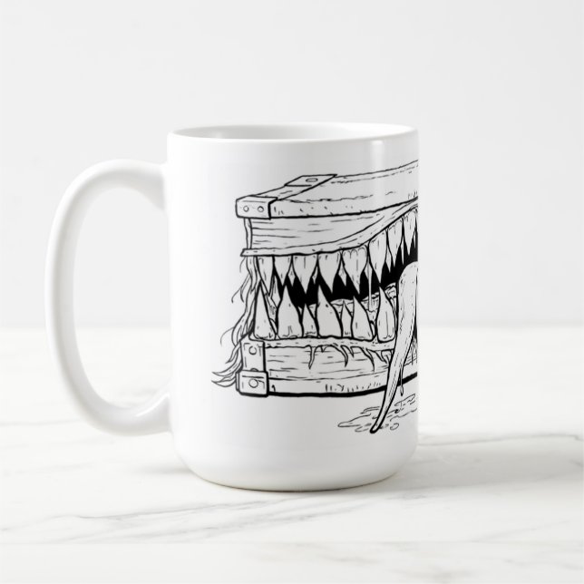 Dunkle Horror-Illustration – Surrealer Monster-Tor Kaffeetasse (Links)
