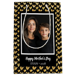 Dunkle Imitate Goldene Foil Herz Muttertag Mittlere Geschenktüte