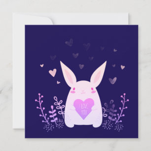 Dunkle Indigo Valentinstagskarte mit rosa Hase Feiertagskarte