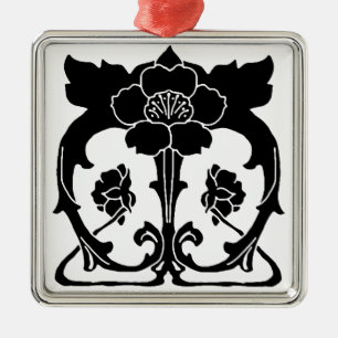 Dunkle Jugendstil-Blume Silbernes Ornament