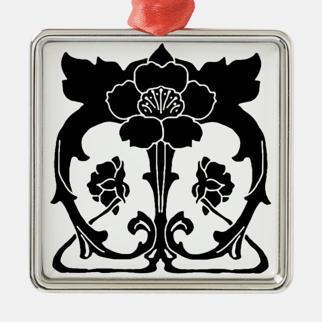Dunkle Jugendstil-Blume Silbernes Ornament (Vorne)
