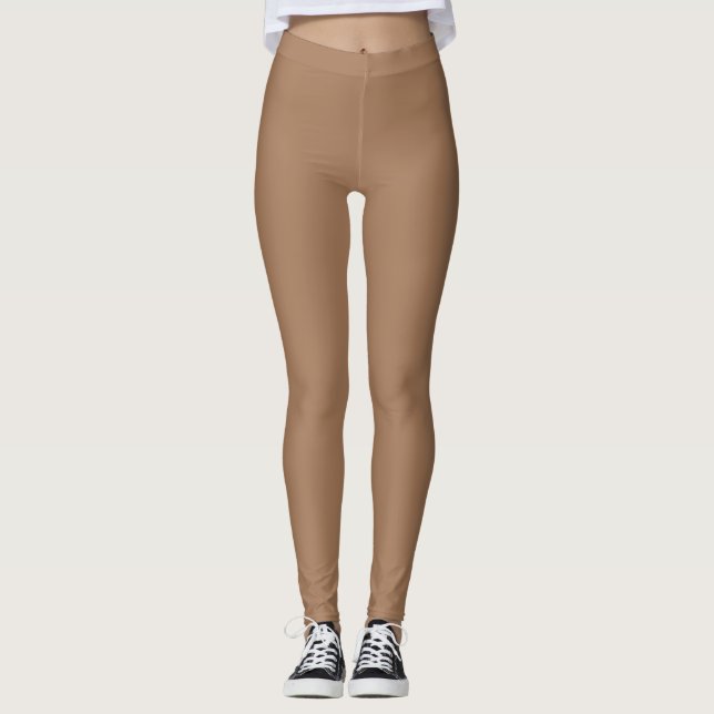 Dunkle Kamelfarben-Einfarbig-Schlicht Leggings (Vorderseite)