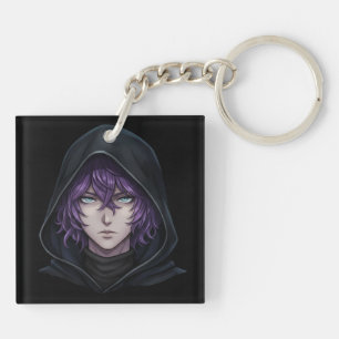 Dunkle Kapuzenjacke Anime-Junge mit lila Haar Schlüsselanhänger