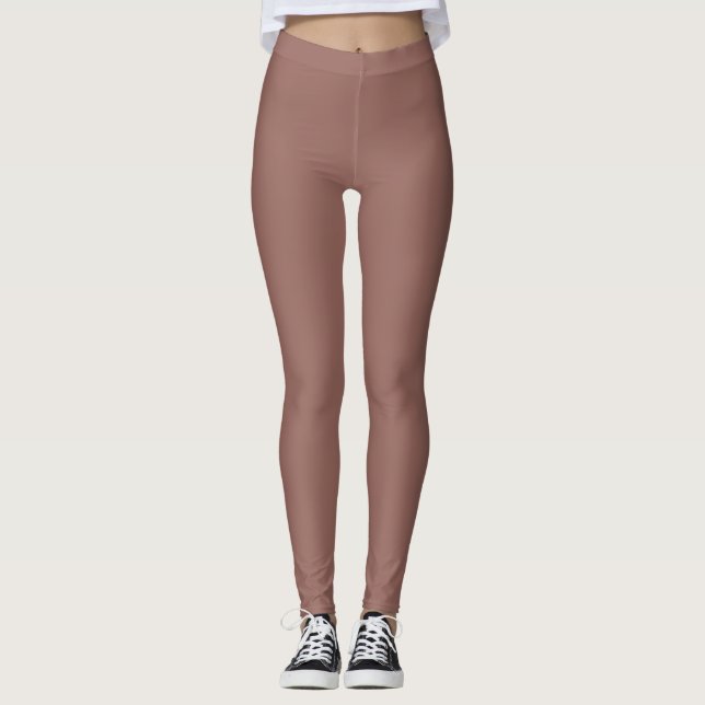 Dunkle Kastanienfarbe Einfarbig Schlicht Leggings (Vorderseite)