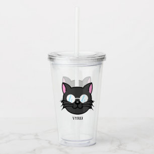 Dunkle Katze Schwarze Katze Gray Cat Tragen Brille Acryltrinkbecher