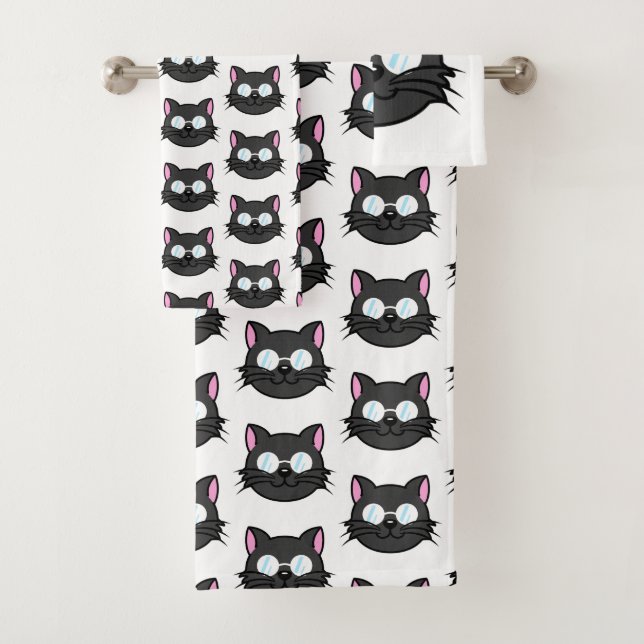 Dunkle Katze Schwarze Katze Gray Cat Tragen Brille Badhandtuch Set (Insitu)