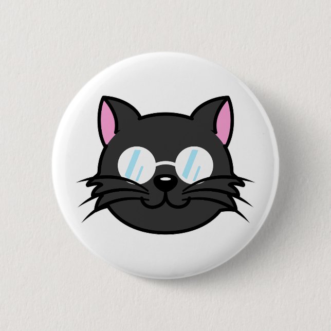 Dunkle Katze Schwarze Katze Gray Cat Tragen Brille Button (Vorderseite)