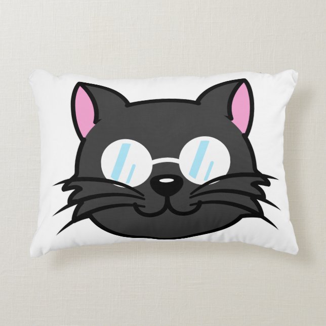 Dunkle Katze Schwarze Katze Gray Cat Tragen Brille Dekokissen (Vorderseite)