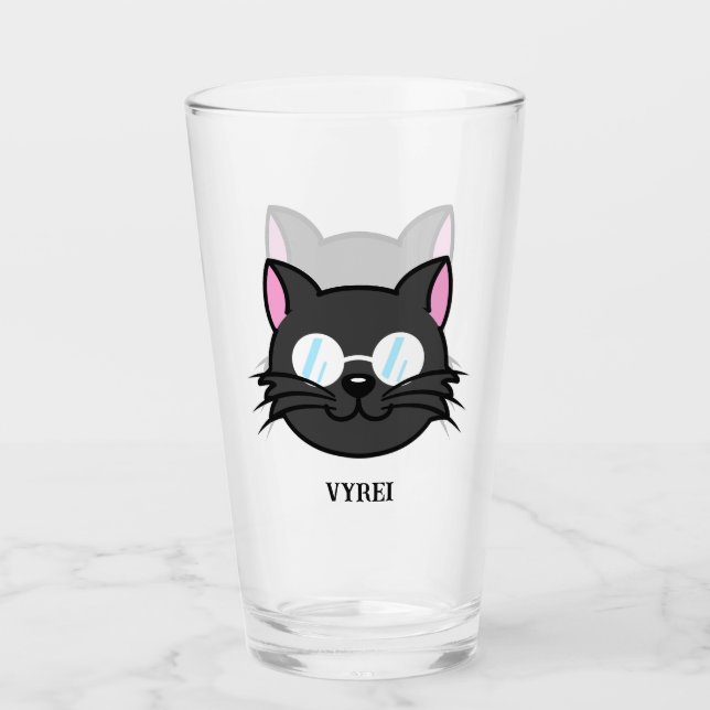 Dunkle Katze Schwarze Katze Gray Cat Tragen Brille Glas (Vorderseite)
