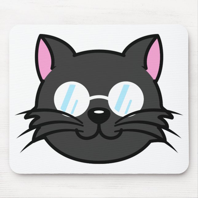 Dunkle Katze Schwarze Katze Gray Cat Tragen Brille Mousepad (Vorne)