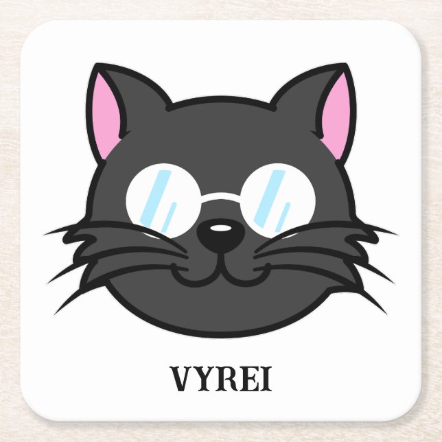 Dunkle Katze Schwarze Katze Gray Cat Tragen Brille Rechteckiger Pappuntersetzer (Vorderseite)