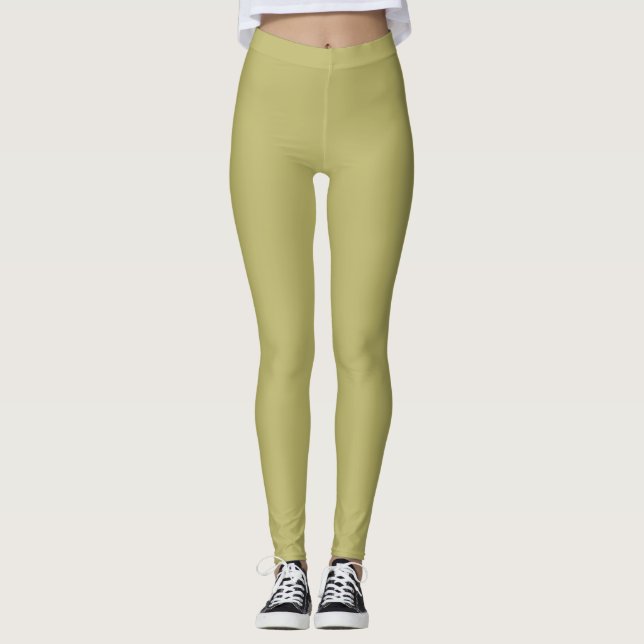 Dunkle Khaki-Farbe einfarbig schlicht Leggings (Vorderseite)
