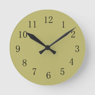 Dunkle Khaki grüne Bodenfarbenwand Runde Wanduhr